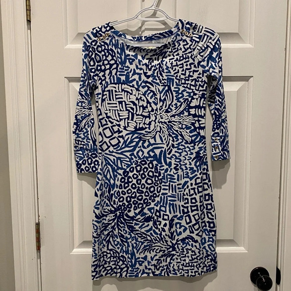 Lilly Pulitzer Sophie Dress Indigo Home Slice Blue Pineapple Print, 16830 - Picture 4 of 12